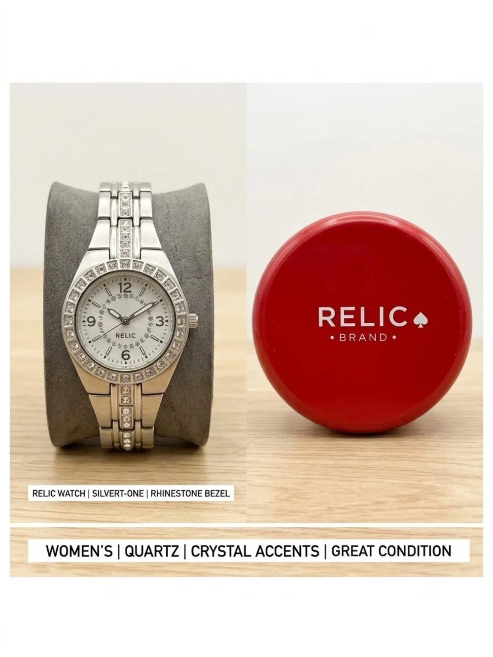 Relic Silver-Tone Crystal Accent Ladies Watch with White Dial